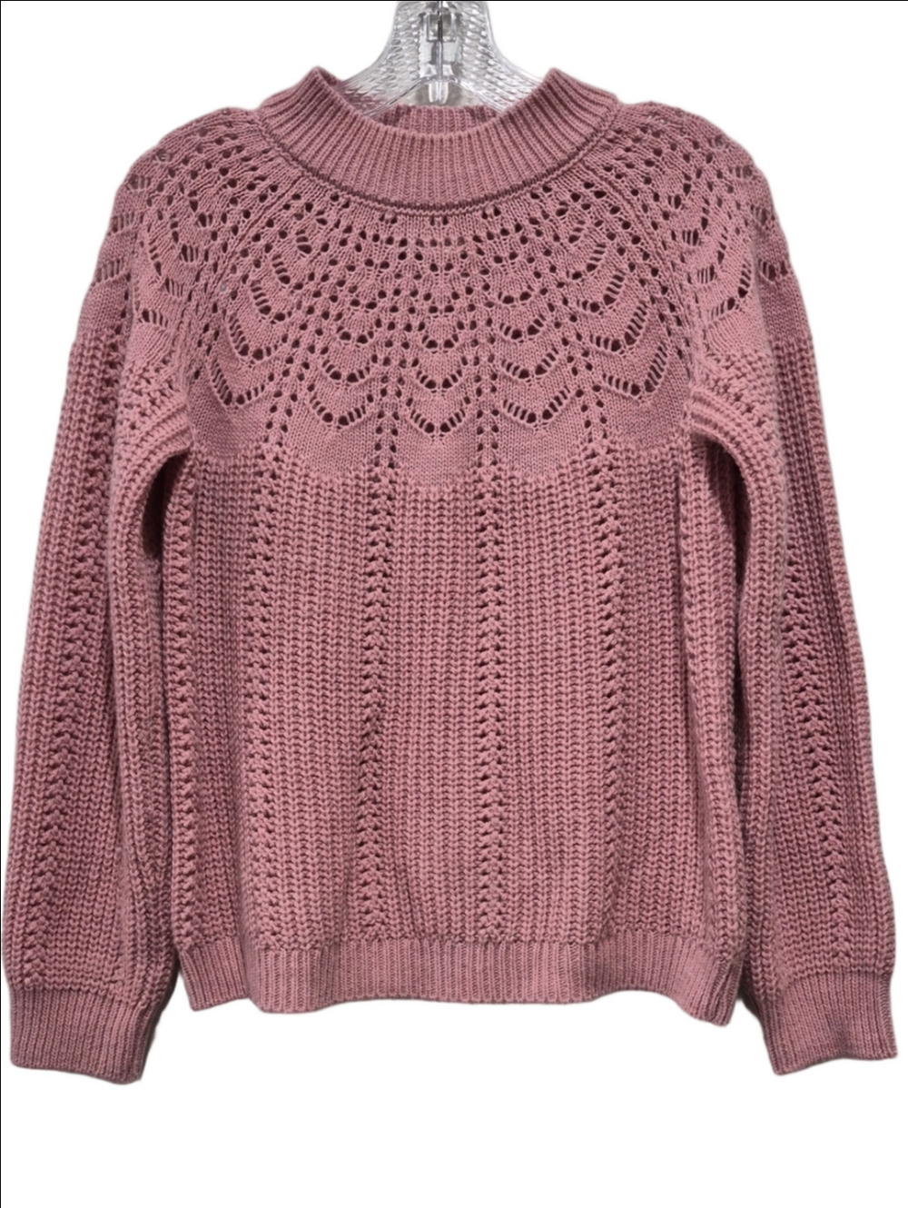 Bartolini Made in Italy Pink Mock Neck Lace Yoke Wool Blend Jumper Medium